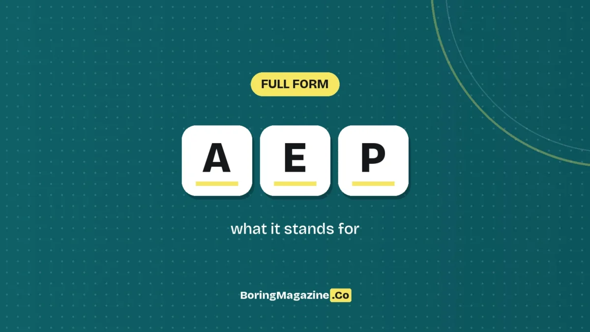 The letters AEP on white tiles over a dark green background, labelled Full Form"