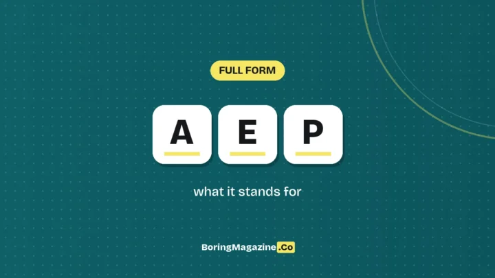 The letters AEP on white tiles over a dark green background, labelled Full Form"