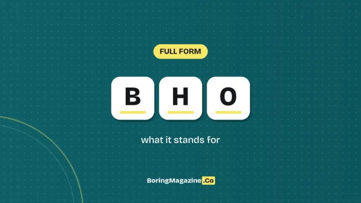 The letters BHO on white tiles over a dark green background, labelled Full Form"