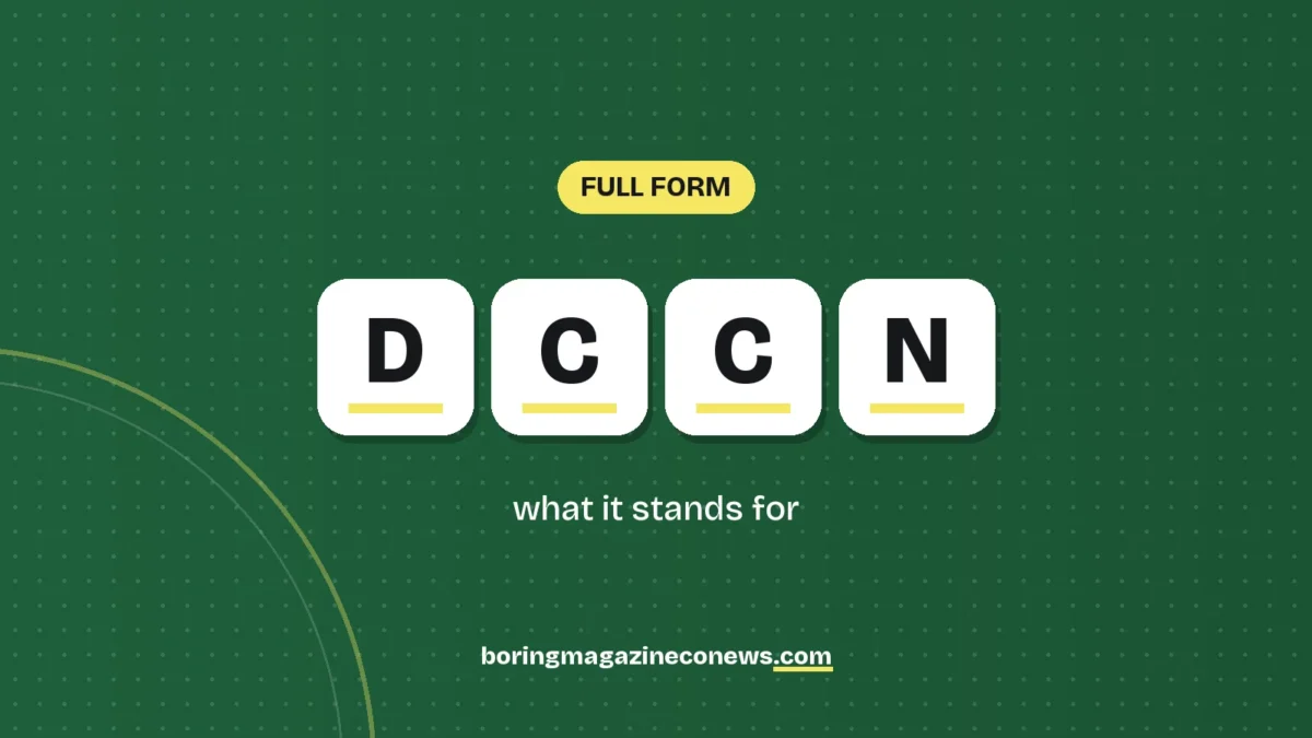 The letters DCCN on white tiles over a dark green background, labelled Full Form"