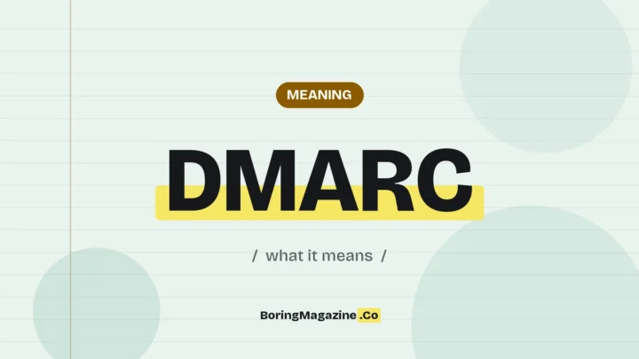The term DMARC highlighted in yellow on a lined page, labelled Meaning"