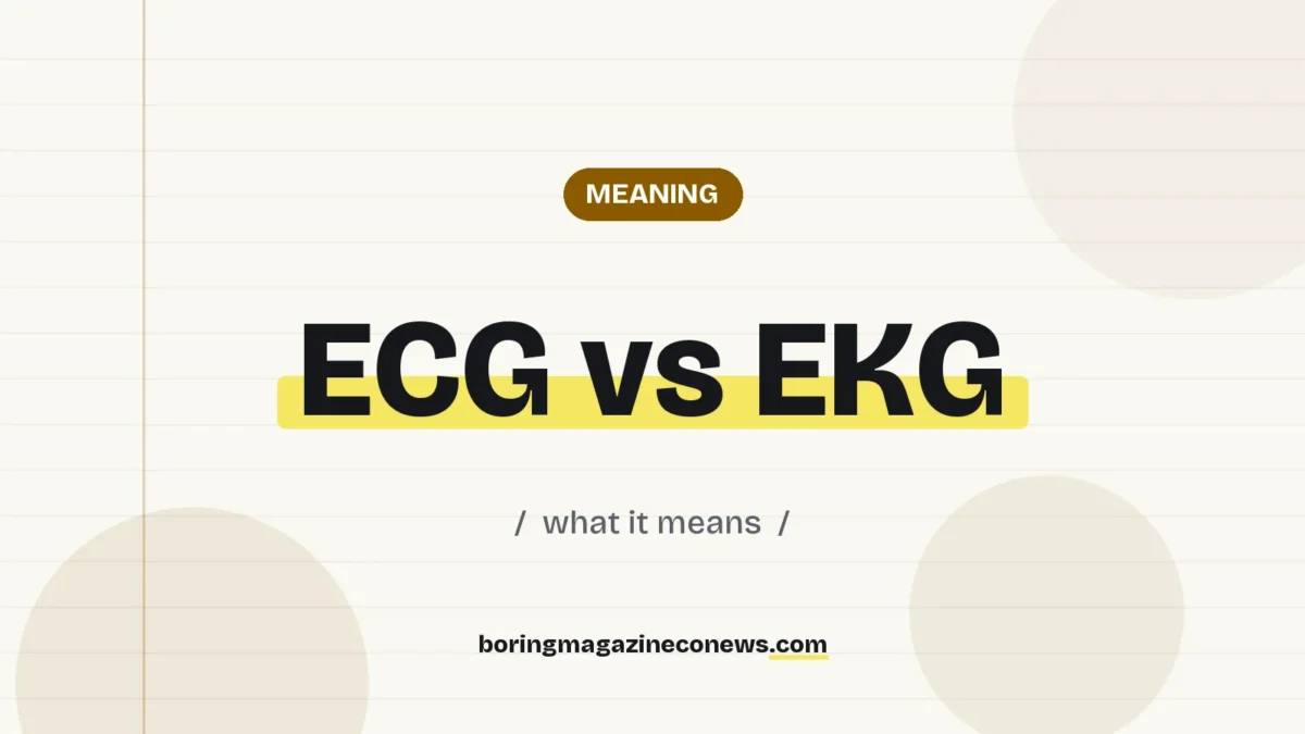 The term ECG vs EKG highlighted in yellow on a lined page, labelled Meaning"