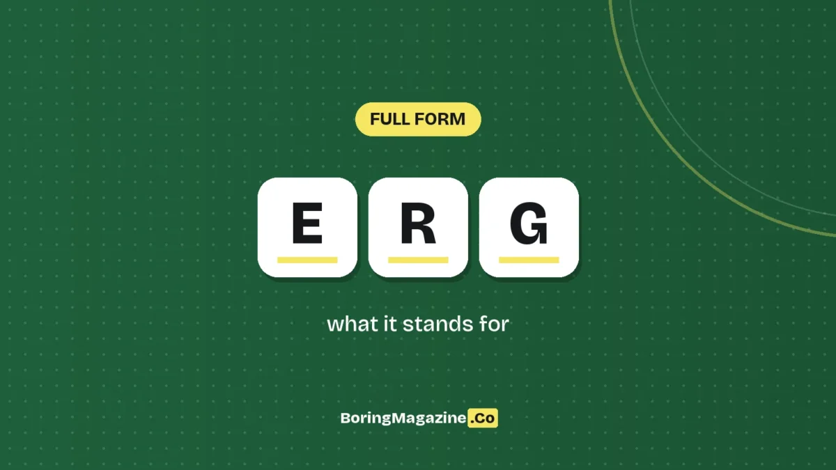 The letters ERG on white tiles over a dark green background, labelled Full Form"