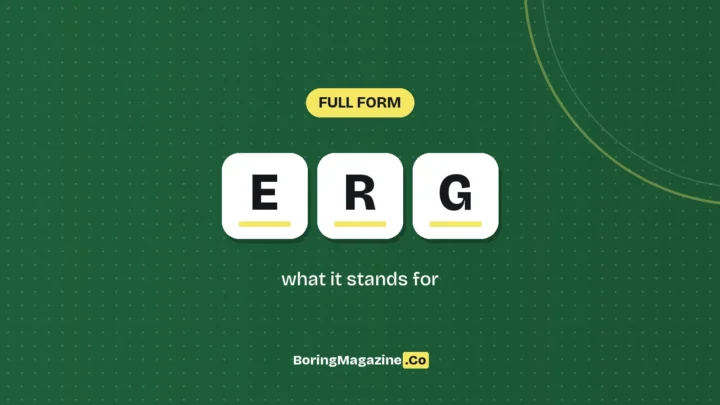 The letters ERG on white tiles over a dark green background, labelled Full Form"
