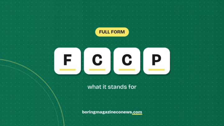 The letters FCCP on white tiles over a dark green background, labelled Full Form"