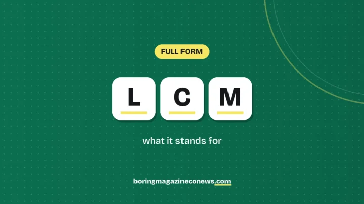 The letters LCM on white tiles over a dark green background, labelled Full Form"