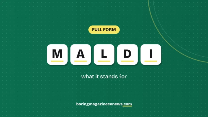 The letters MALDI on white tiles over a dark green background, labelled Full Form"