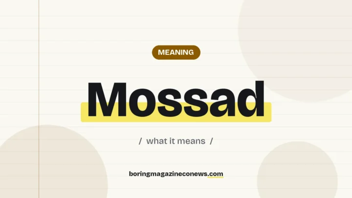 The term Mossad highlighted in yellow on a lined page, labelled Meaning"