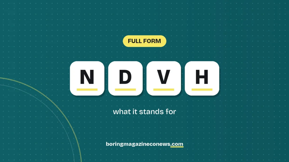 The letters NDVH on white tiles over a dark green background, labelled Full Form"