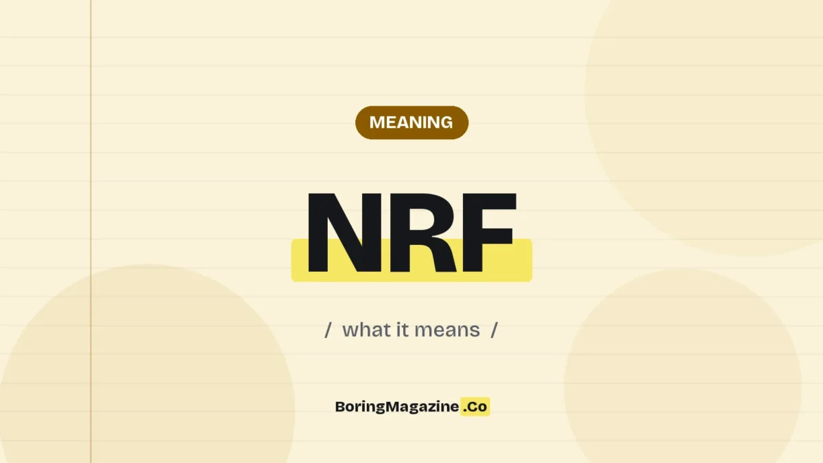 The term NRF highlighted in yellow on a lined page, labelled Meaning"
