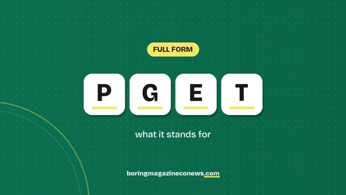 The letters PGET on white tiles over a dark green background, labelled Full Form"