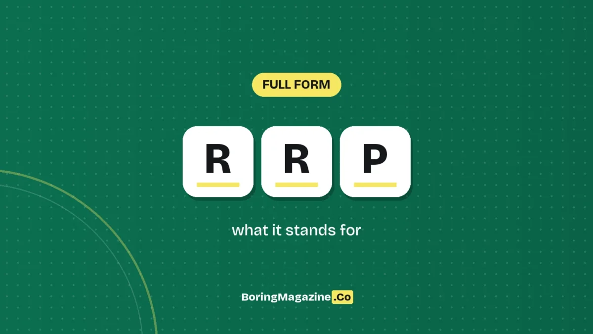 The letters RRP on white tiles over a dark green background, labelled Full Form"