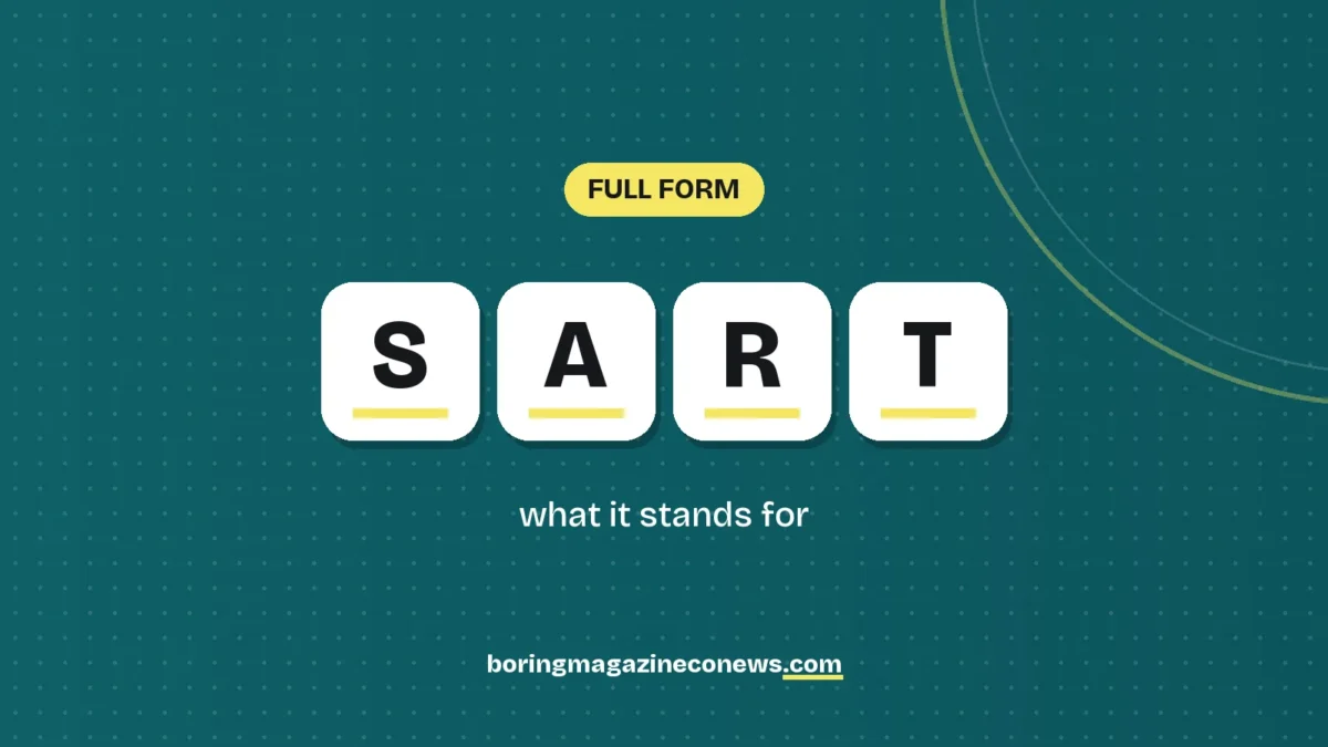 The letters SART on white tiles over a dark green background, labelled Full Form"
