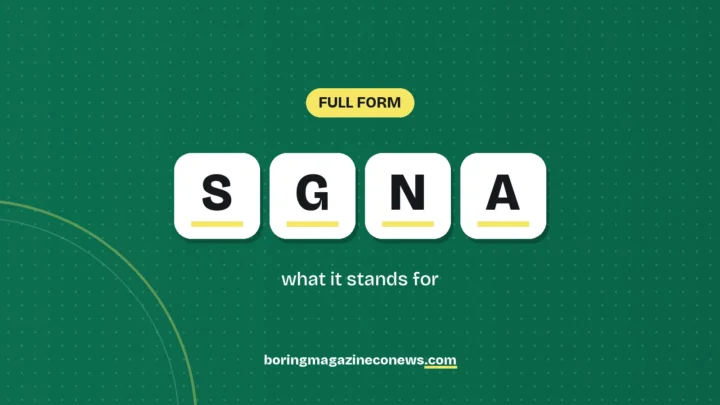 The letters SGNA on white tiles over a dark green background, labelled Full Form"