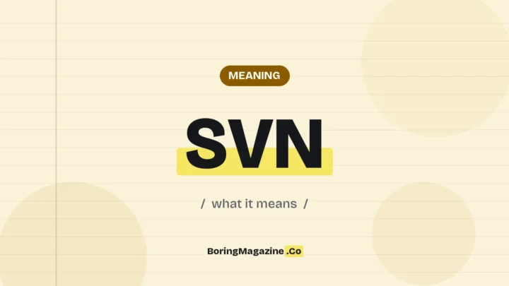 The term SVN highlighted in yellow on a lined page, labelled Meaning"
