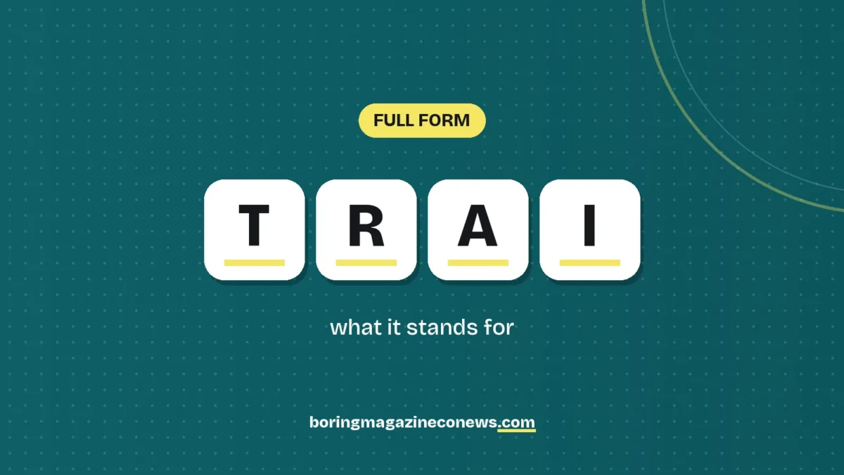 The letters TRAI on white tiles over a dark green background, labelled Full Form"